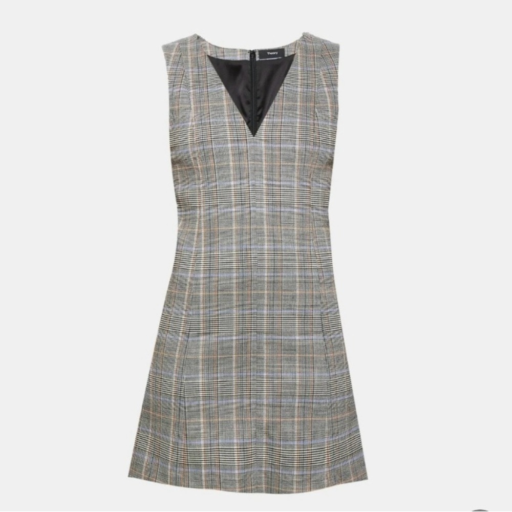 Theory Gray Mini Sheath Dress Sleeveless V-Neck for Work